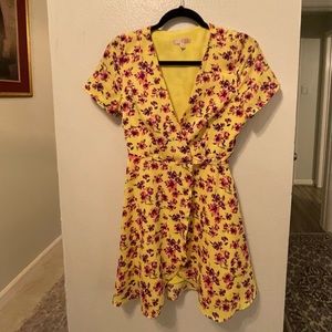 GB Yellow floral wrap dress